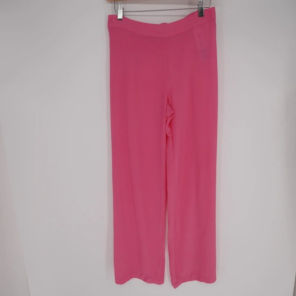 120% Wide Leg Pants Womens 42 M Pink Silk Crepe Elastic Waist Pull On Dress Pant